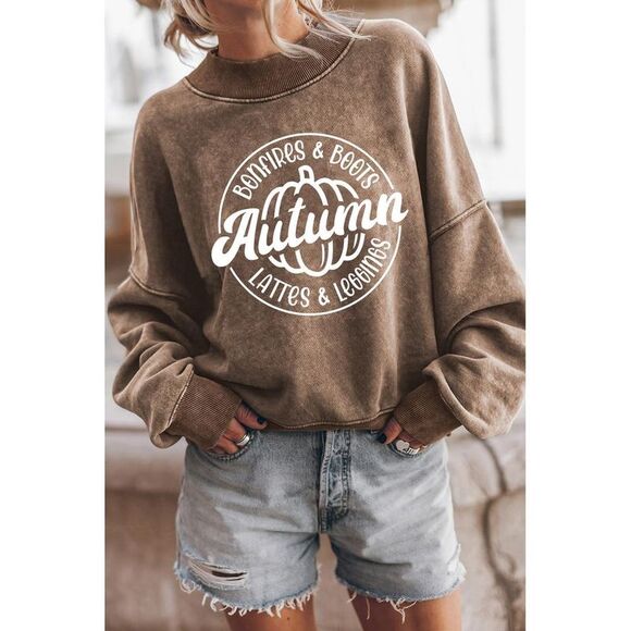 Azura Exchange  Autumn Pumpkin Print Drop Shoulder Sweatshirt - Picture 4 of 5